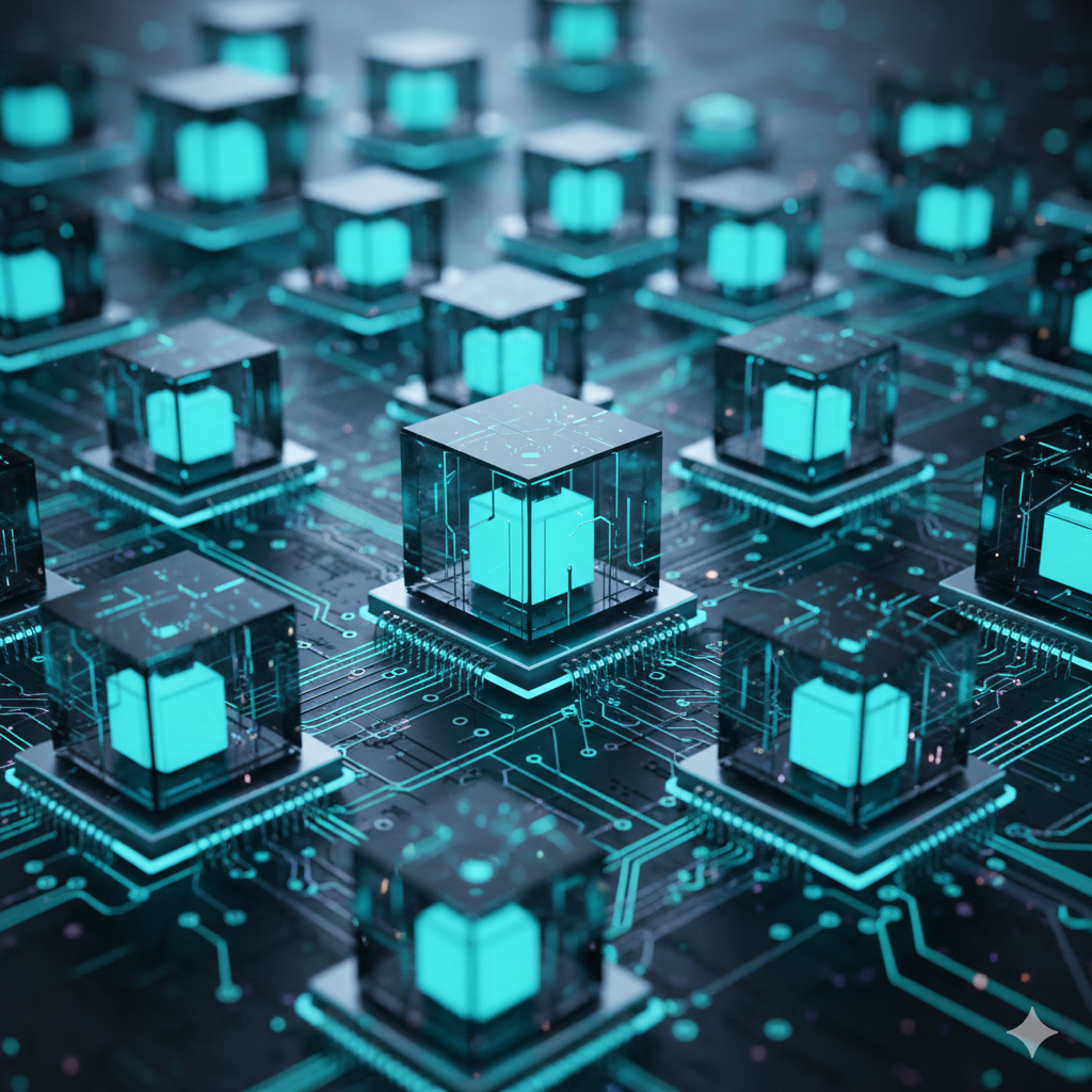 Hardware nodes on a chip-level circuit grid.