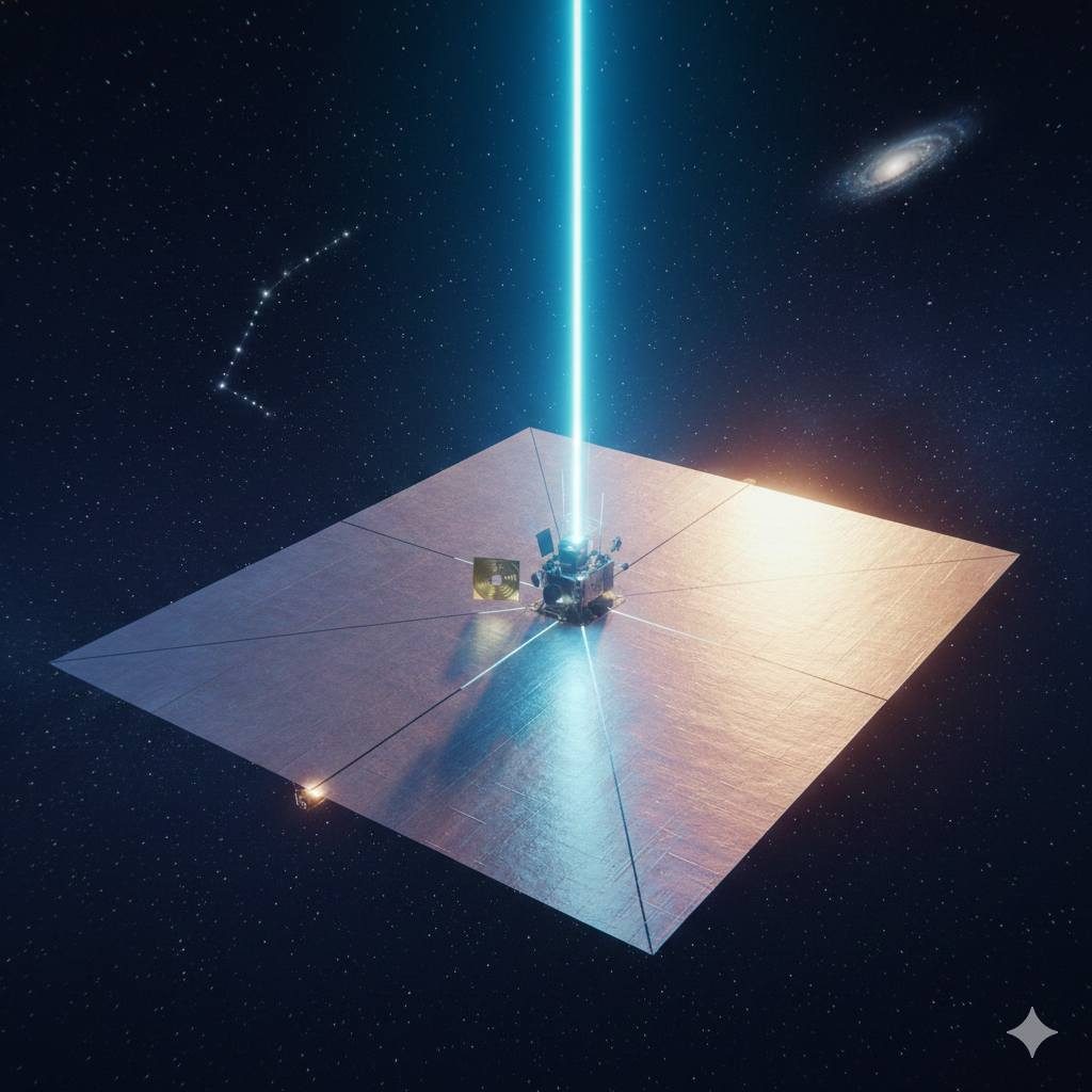 Satellite beam representing data pipelines, connectivity, and AI systems